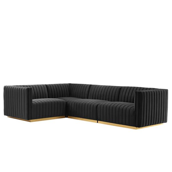 Conjure Channel Tufted Performance Velvet 4-Piece Sectional - Gold Black- Style B 